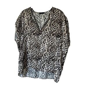 Ruti Womens Silk M Leopard Print Blouse Oversized V Neck Designer Top